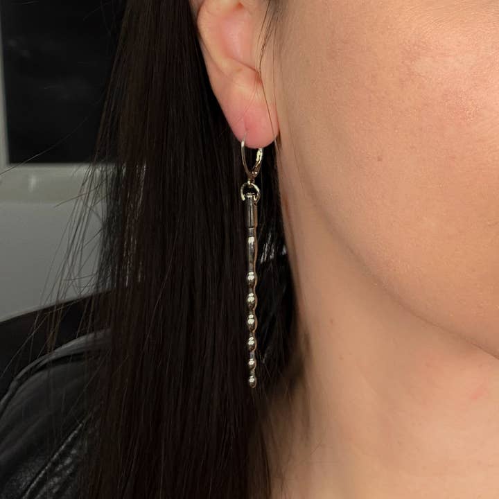 Horny Cat Jewellery - Vente Boucles d'oreilles pendantes - Pénétrer - Boucles d'oreilles mini réplique de sonde urétrale plug pénien, argent2