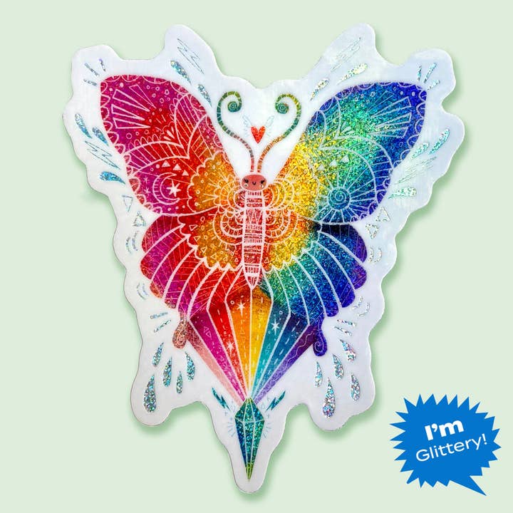 GLITTER Rainbow Butterfly by Emiko Rainbow Sticker for wholesale by Keller Design Co.