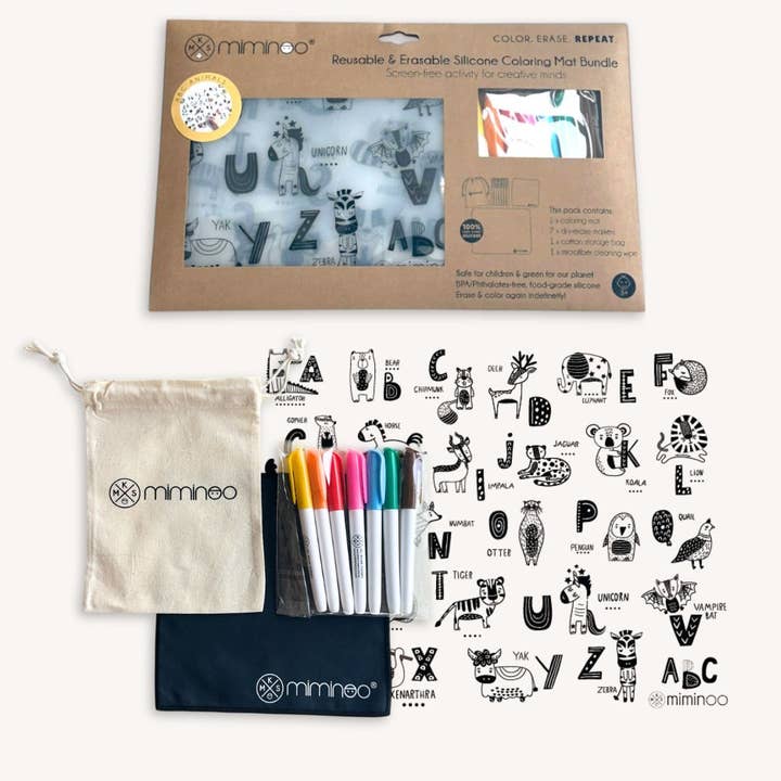 Silicone Reusable Coloring Mat Kids Bundle - ABC Animals for wholesale by Miminoo
