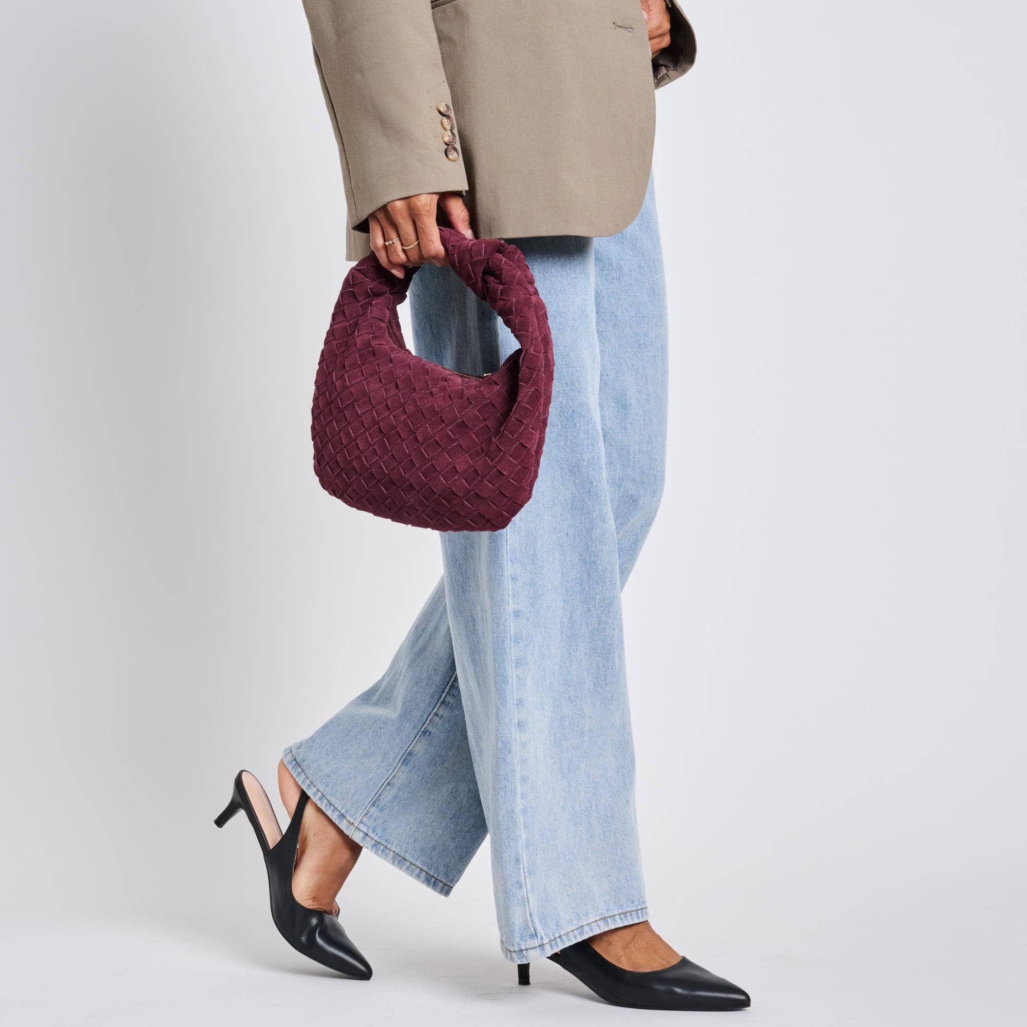 Moda Luxe - Vendita all'ingrosso Pochette - Donna - Pochette autunnale in vera pelle scamosciata intrecciata24