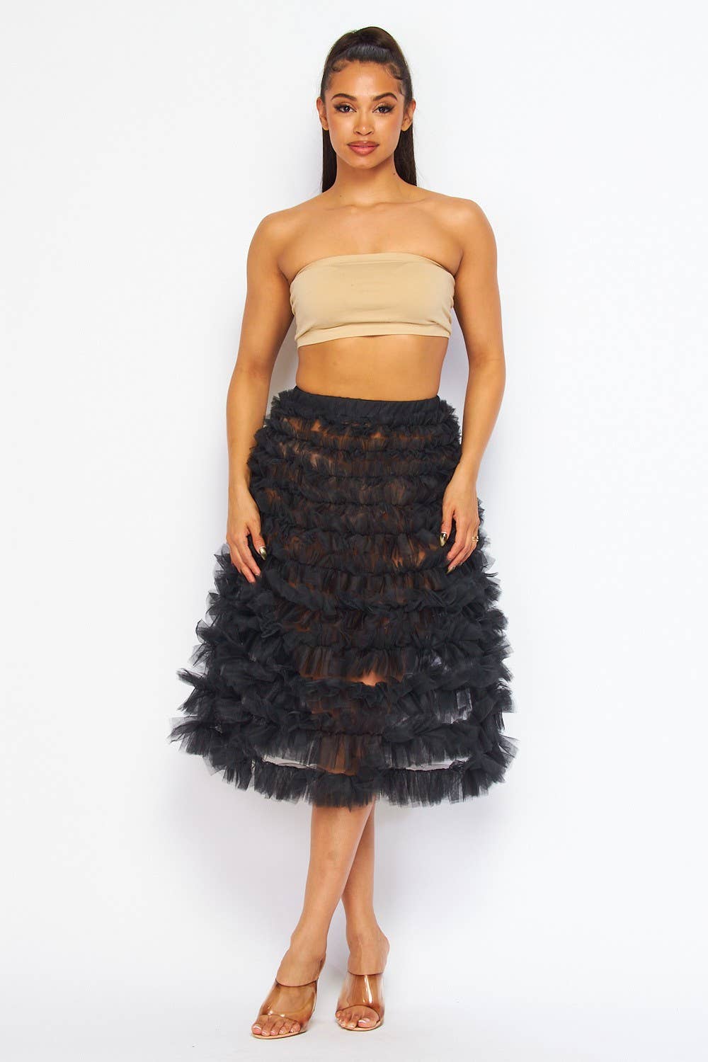 Hot & Delicious – Saia - Mulher por atacado – Saia de círculo midi em camadas de tule transparente para senhoras (HDS30139)10