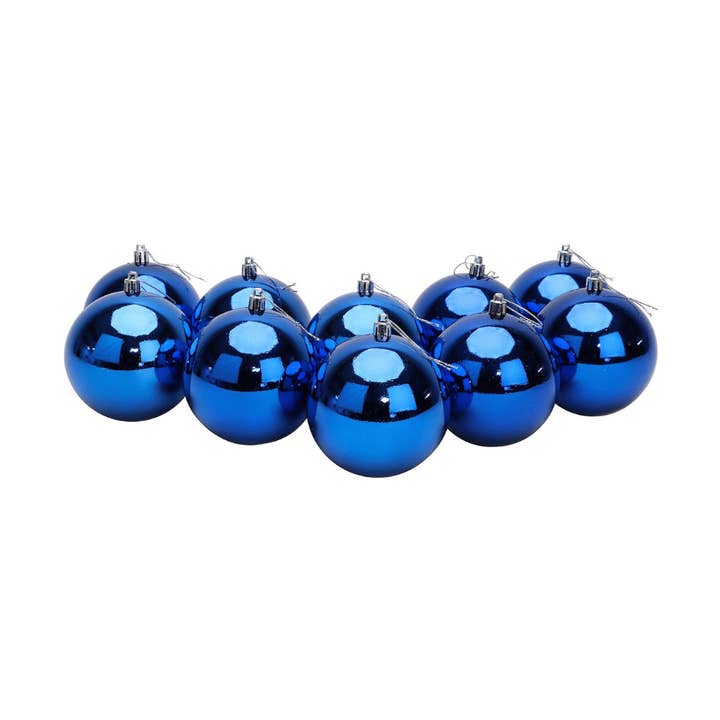 10 Pack Royal Blue Shiny Shatterproof Baubles (10cm) for wholesale by Qube Luxe by Debbie Marks