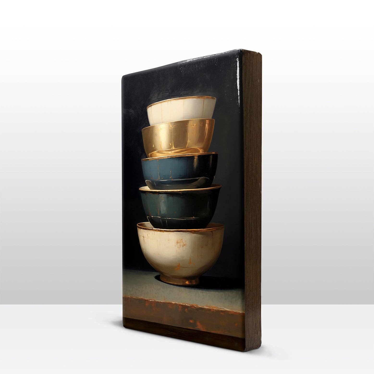 Laqueprint - Wholesale Kunstprint - Stapel kommen Goud - Blauw 21