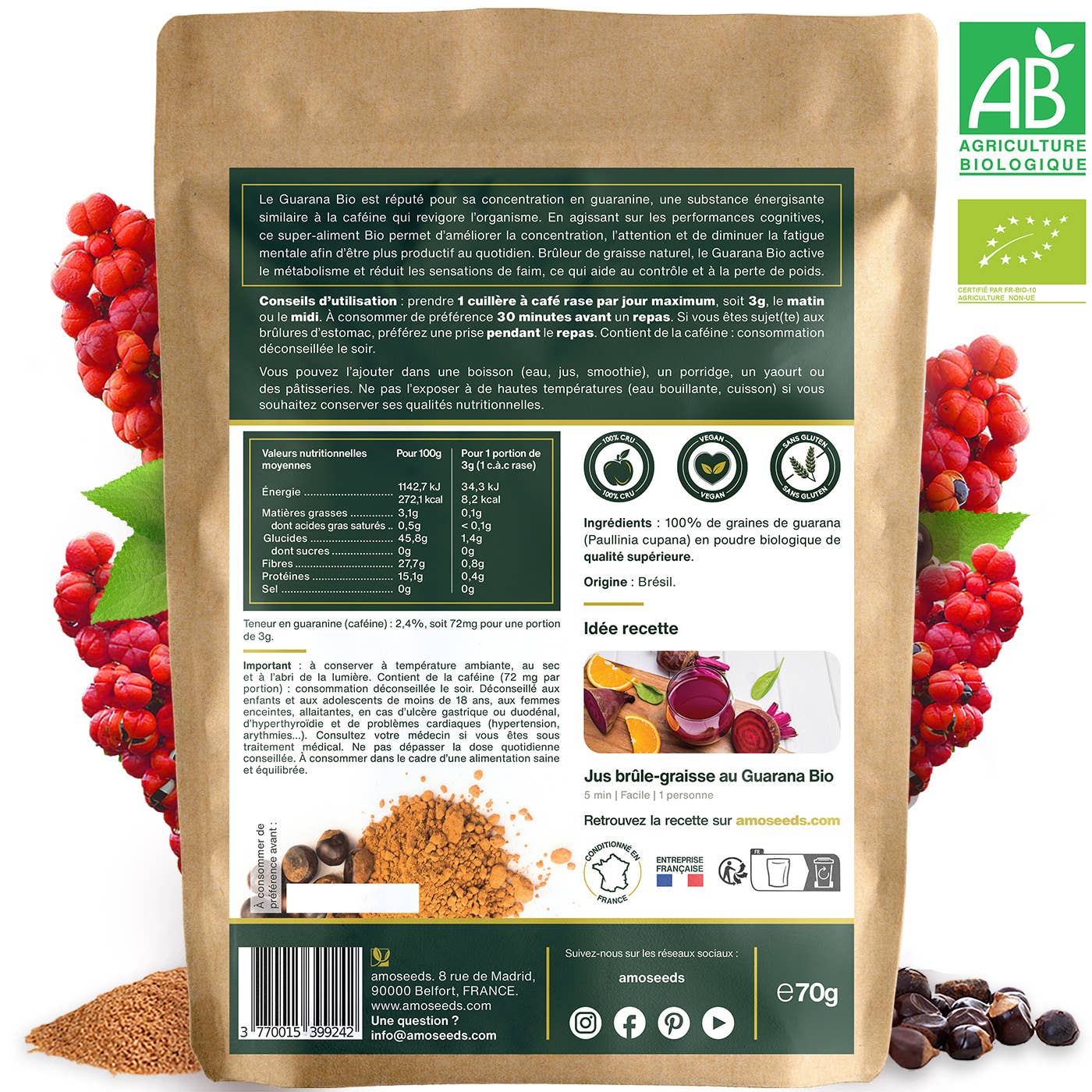 Amoseeds - Wholesale Protein/Superfood Powder - Guarana Powder Organic 70g1