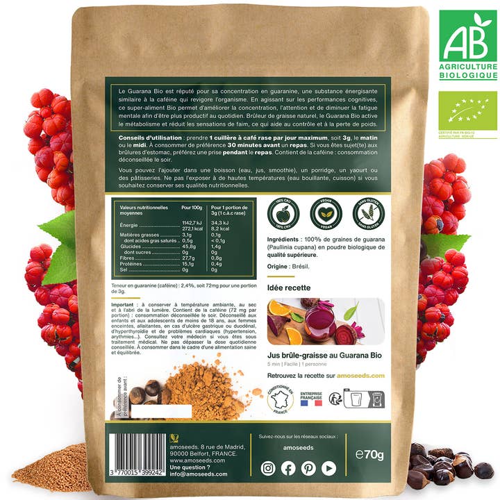 Amoseeds - Wholesale Protein/Superfood Powder - Guarana Powder Organic 70g1