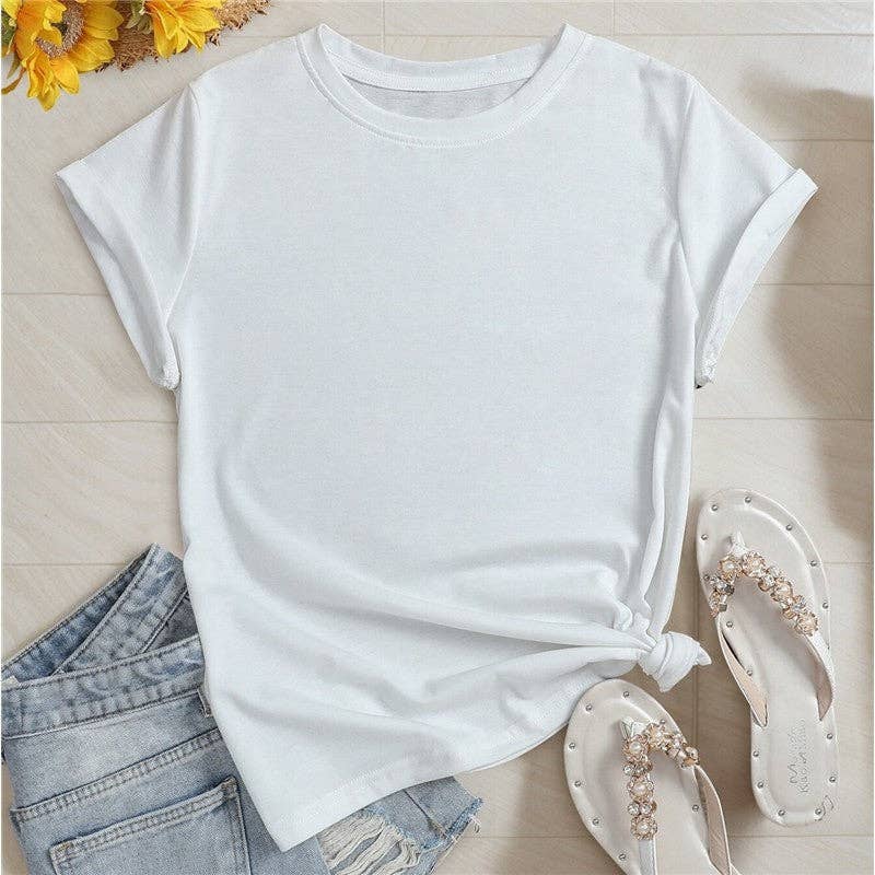 WHITE Basic Round Neck Short Sleeve T-Shirt for wholesale on Faire3
