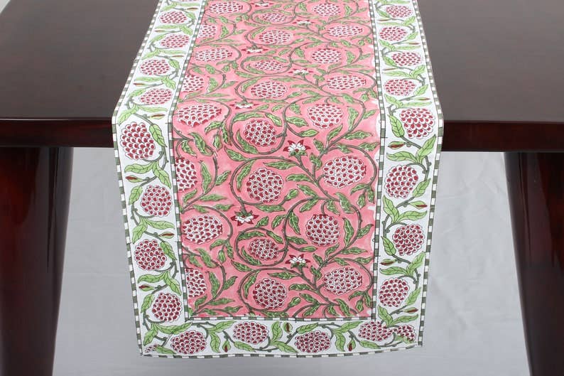 Fabricrush – wholesale Table runner – Strawberry Pink Indian Hand Block Print Table Runner5