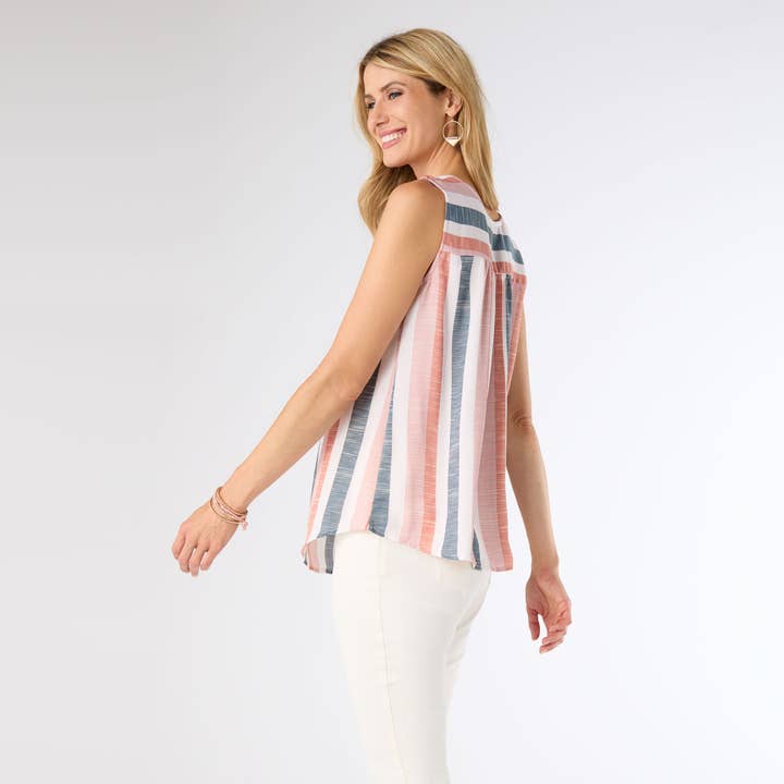 Misty Rose Denim Simone Multi Stripe Top for wholesale on Faire