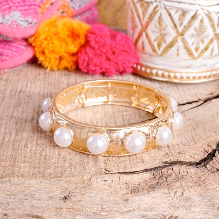 PennyLine inc - Wholesale Bangle Bracelet - Eternity Statement Bangle Gold Silver Tone Pearls Crystals10