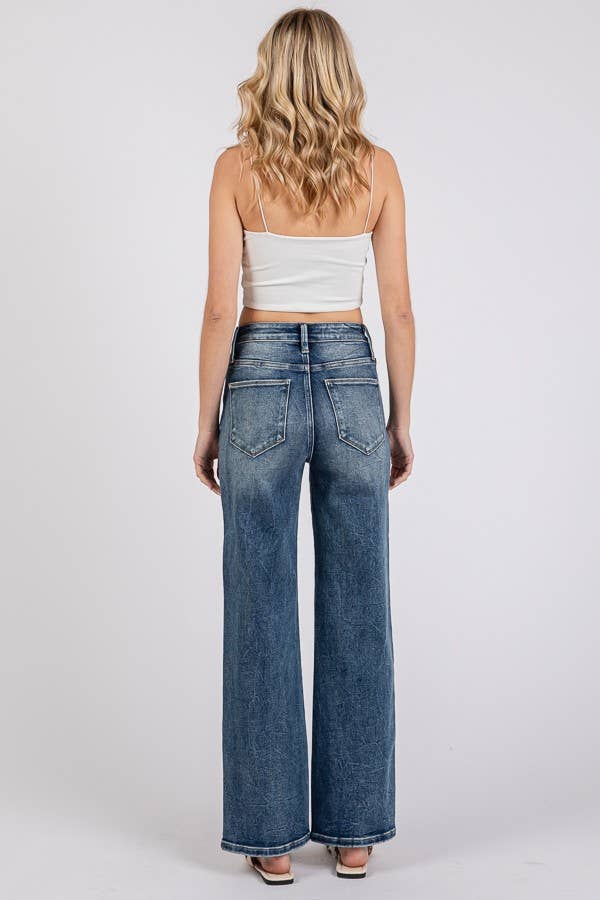 Petra153 - Wholesale Jeans - Women's - P1387W-DM HIGH RISE STRETCH SLIM WIDE LEG W/ DESTROYED HEM6
