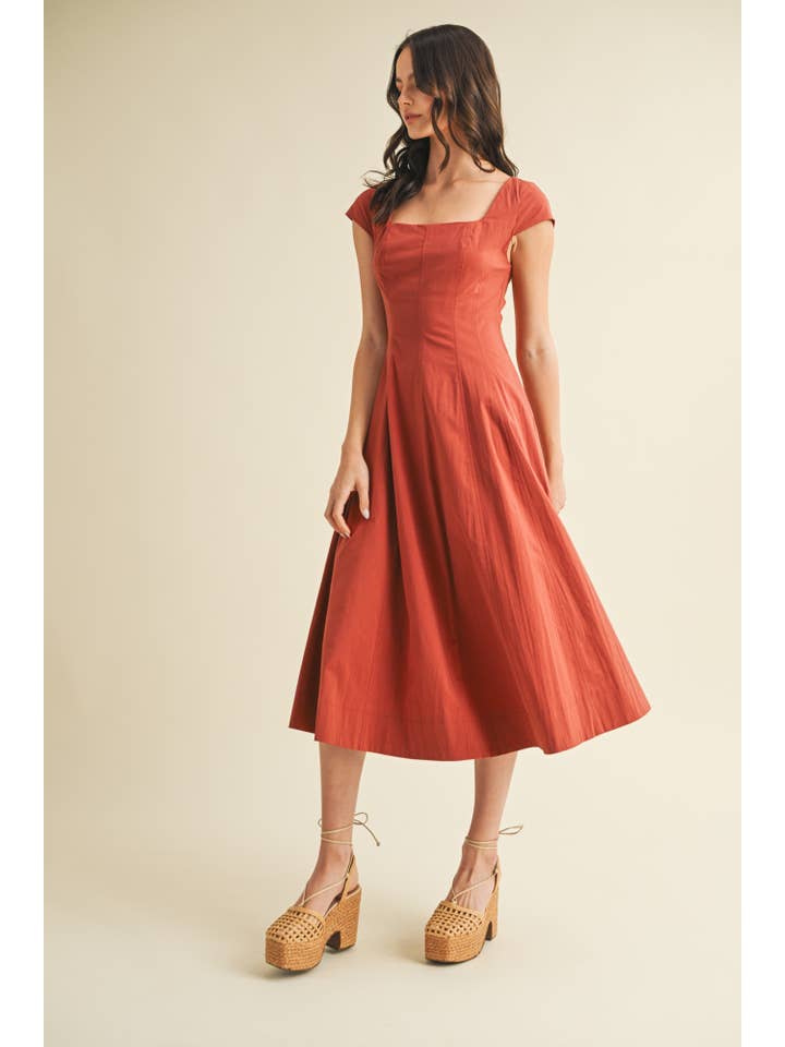 Mustard Seed - Wholesale Dress - Women's - SQUARE NECK CAP SLEEVE A LINE DRESS
