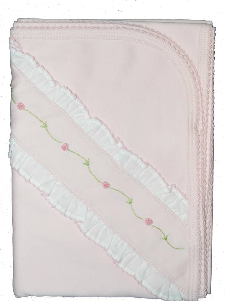Baby Threads - Wholesale Bedding Blanket - Kids & Baby - Baby Girl's Pink Rose Vine Ruffle Blanket0