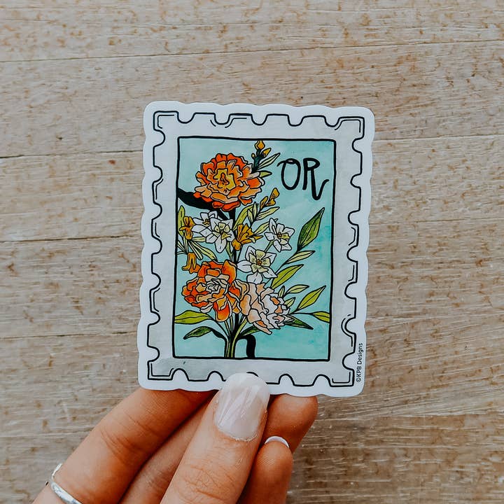 Oregon Flower Stamp Vinyl Sticker for wholesale by Sticker Girl