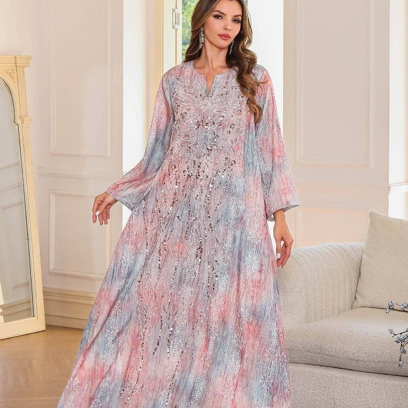 DUSTY ROSE Floral Print Beaded Long Robe for wholesale on Faire0