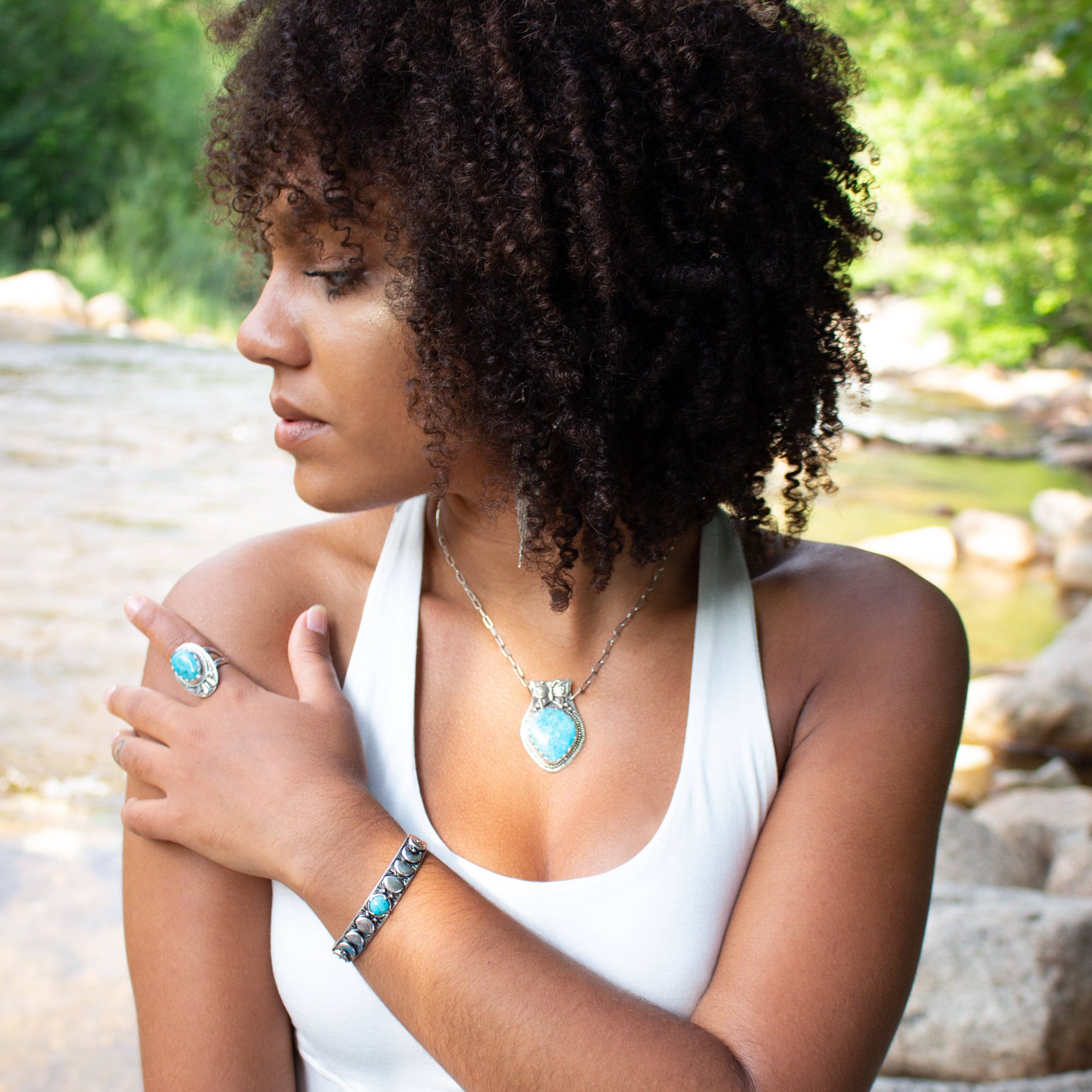 Hiouchi Jewels | Rose & Bolt Grateful Dead Jewelry - Wholesale Cuff Bracelet - Moon Phases Cuff Bracelet | Turquoise5