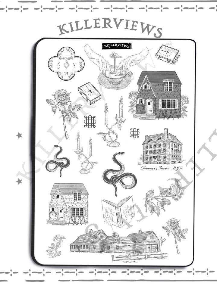 Salem Witch Massachusetts inspired sticker sheet for bullet journal kit and planner- snakes bones for wholesale by Killerviews
