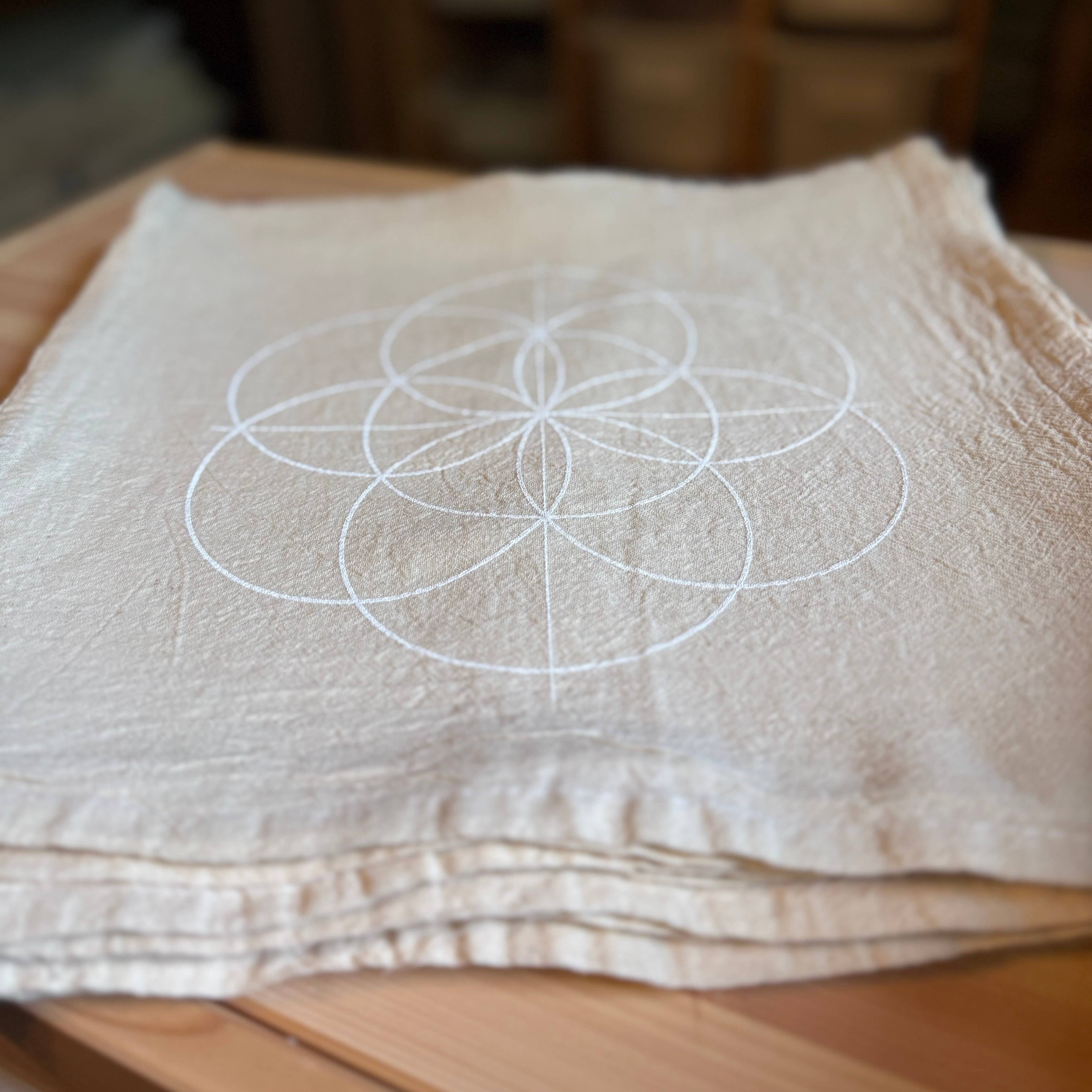 Crystal Grids - Wholesale Meditation Supplies - Seed of Life white ink, Crystal Grid Cloth, Alter Cloth9