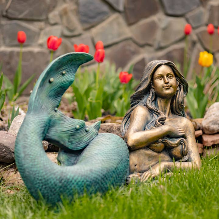 37" Long Mermaid Lying Down Garden Statue "Finnleigh" for wholesale by Zaer Ltd. International