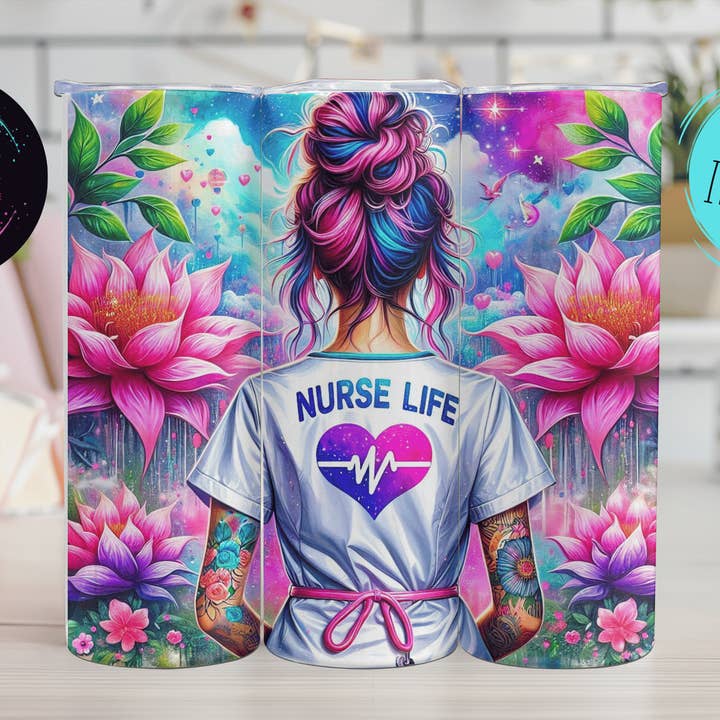 Copo Térmico Floral de Enfermeira 20oz por atacado de JAC Wholesale