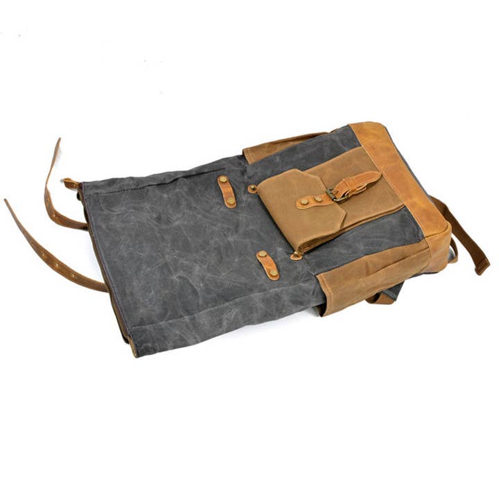 RockCow Leather Studio - Wholesale Backpack - Unisex - Wax Canvas With Full Grain Leather Travel Backpack Waterproof Waxed Canvas Laptop Rucksack Canvas Outdoor Backpack13