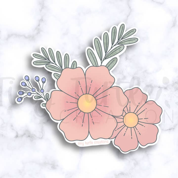 Pink Bloom Sticker for wholesale by Tiny Turtle Creations