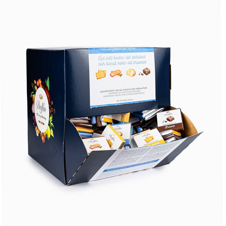 Belgium's Chocolate Source - Wholesale Chocolate Box - Dolfin Bulk display Asstd. Chocs. with biscui flavors: 350pc0