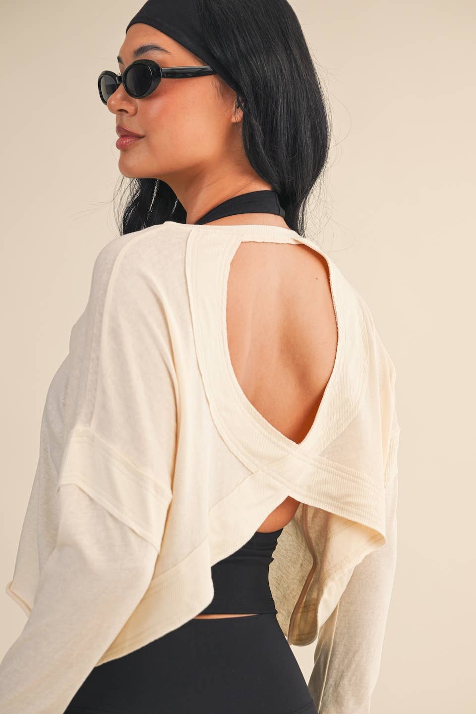 KIMBERLY C - Wholesale Athletic Top - Women's - Cotton Slub Cutout Back Long Sleeve Layering Top33