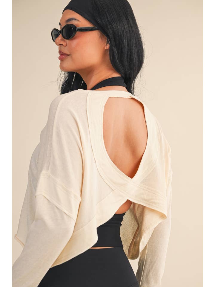 KIMBERLY C - Wholesale Athletic Top - Women's - Cotton Slub Cutout Back Long Sleeve Layering Top33