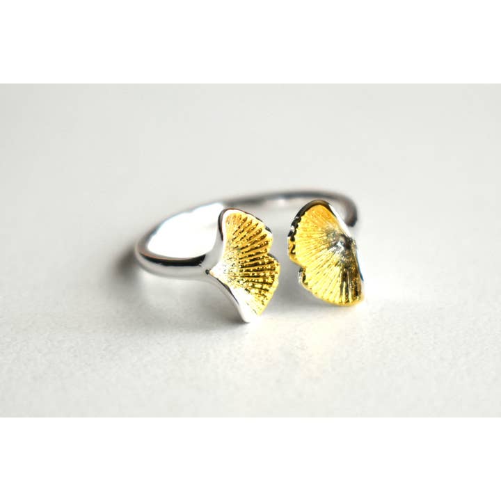Silver Double Ginkgo Leaf Ring for wholesale by Laurent Scott Collection