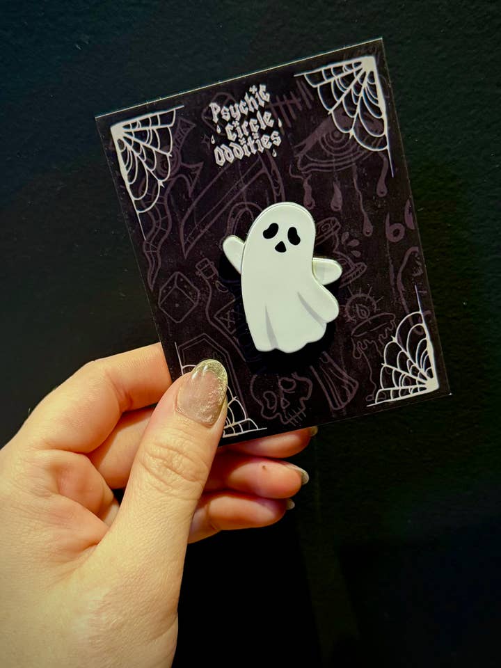 Spøgelsesemaljenål med drejelige arme Hårdemalje UV-printet for engroshandel hos Psychic circle oddities