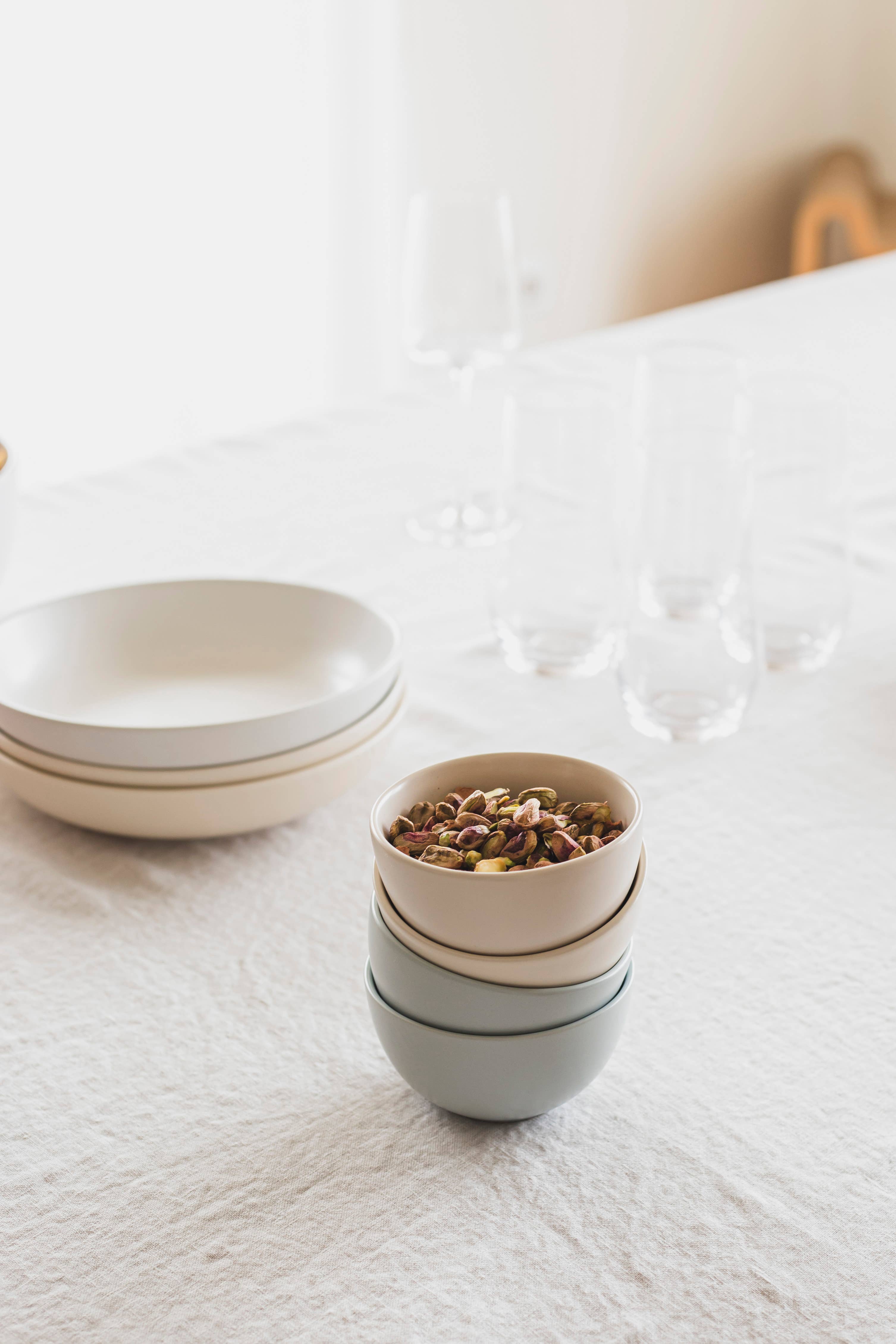 Fog Blue Mini Stoneware Bowls Hosting Essential– Set of 4, 9oz for wholesale on Faire