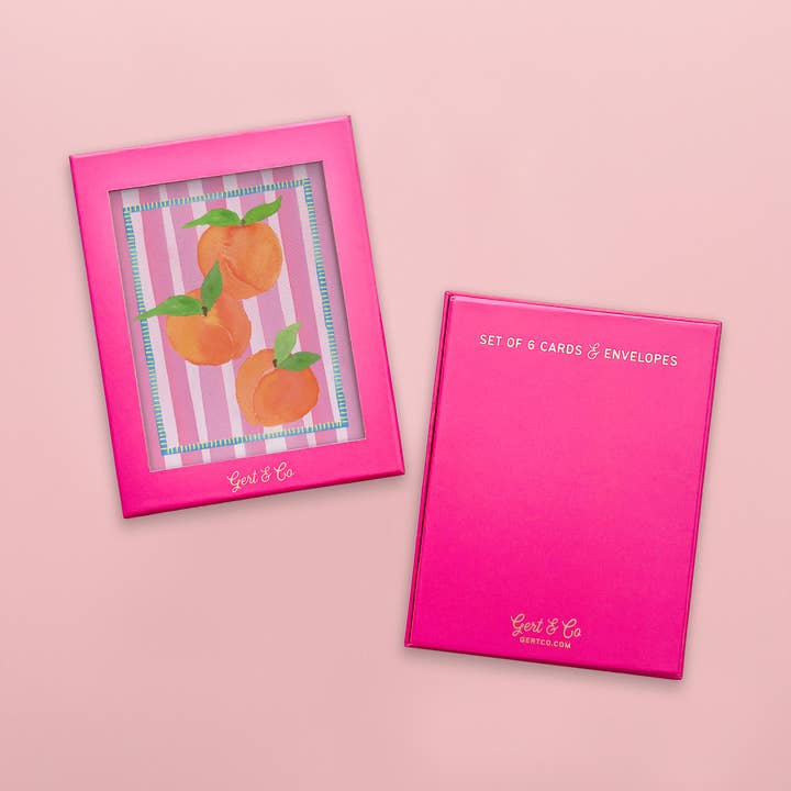 Whimsical Peaches Greeting Card Set | Box Set of 6 Cards for wholesale by Gert & Co