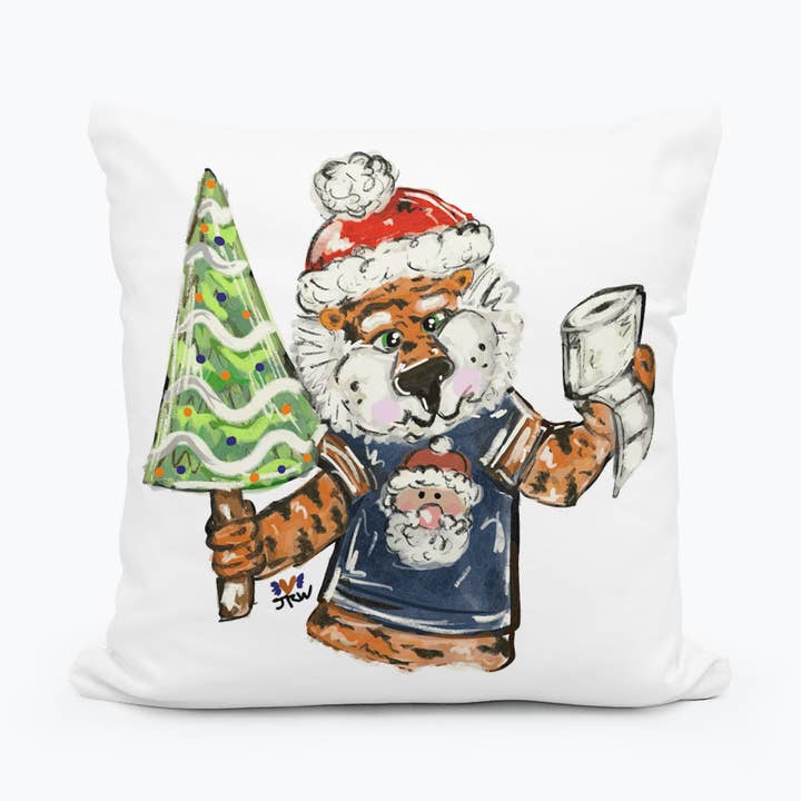 Coussin Tigre de Noël Jennie Marine pour la vente par LuckyBird Apparel and Home