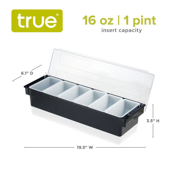 TRUE - Wholesale Bar Tool - 6 Removable Insert Garnish Caddy w Ice Space and Clear Lid4