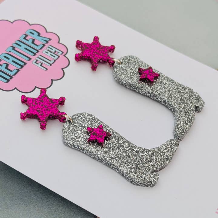 By Heather Filby - Wholesale Dangle Earrings - Cowboy Boot Glitter Earrings (MORE COLOURS) - Best Seller2