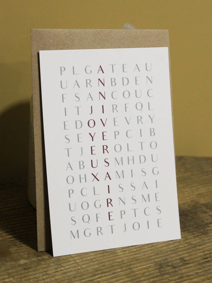 Happy Birthday Postkarte „The Words“, Blau und Pflaume für den Großhandel von l'atelier de SORG