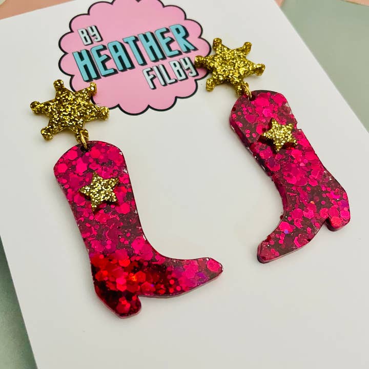 By Heather Filby - Wholesale Dangle Earrings - Cowboy Boot Glitter Earrings (MORE COLOURS) - Best Seller28