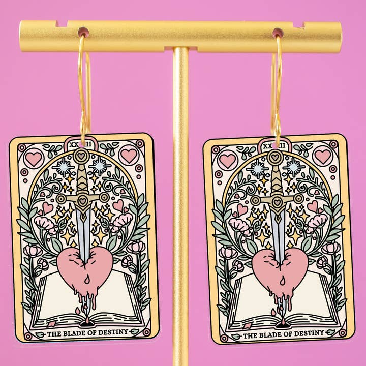 Fantasy Romance Tarot Card Earrings, Bookish Merch for wholesale by Momenti di Vita
