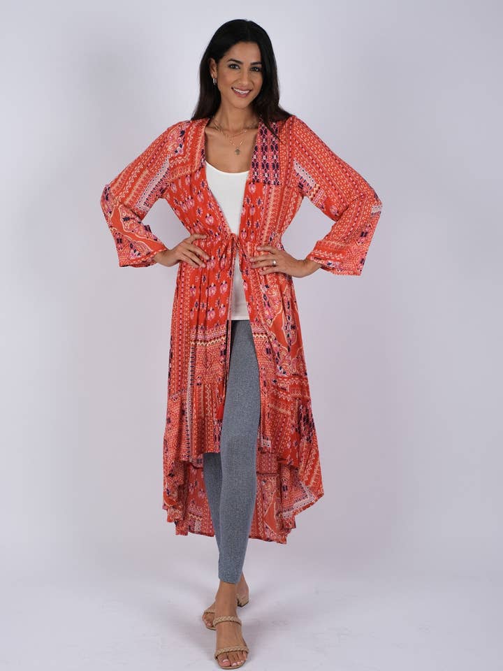 Red Wanderlust Blockprint Chic Cover Up for wholesale by Sacred Threads