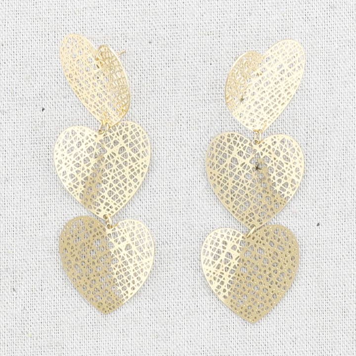 Filigree Triple Heart Steel Earrings for wholesale by Sonata