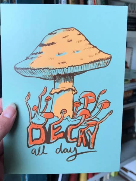 Decay All Day 5x7" postcard print for wholesale by Spring Fox Studios