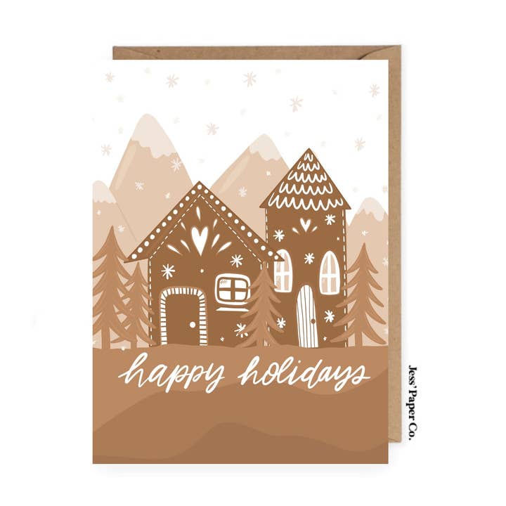 Gingerbread Happy Holidays Card for wholesale by Jess' Paper Co.