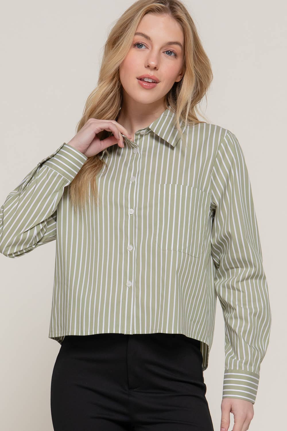 Active Basic | Active USA – wholesale Buttoned-down shirt – Women's – Long Sleeve Button Down Stripe Poplin Shirt12