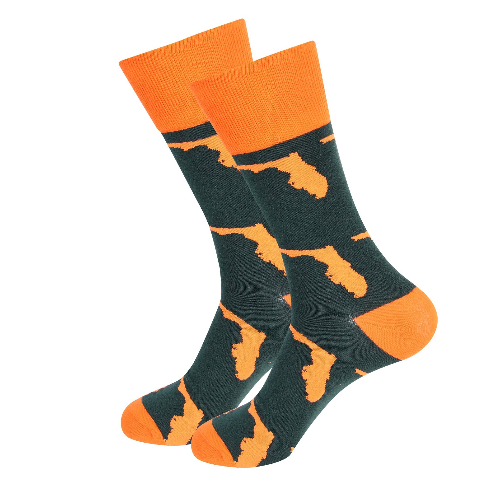 Barrel Down South - Wholesale Socks - Unisex - Florida State Shape Green/Orange Socks0