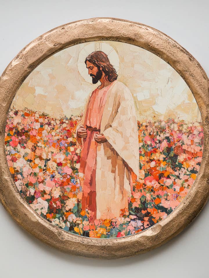 10" Round Jesus in Wildflowers frames Art for wholesale by Heaven & Home
