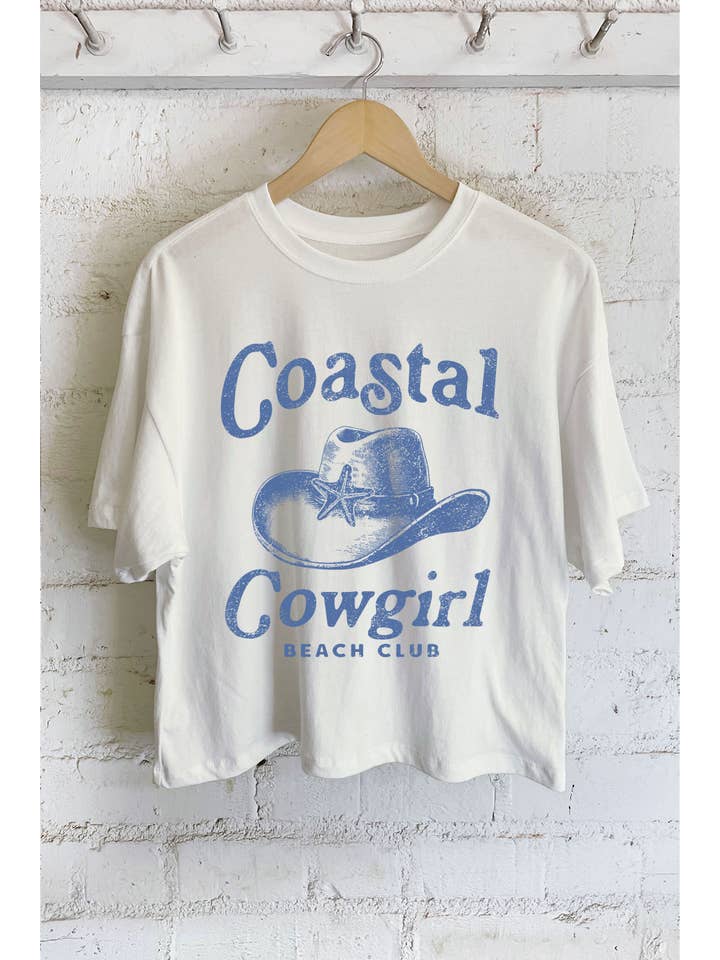 Rustee Clothing - Wholesale Screen Printed T-Shirt - Women's - COASTAL COWGIRL GRAPHIC LONG CROP TOP