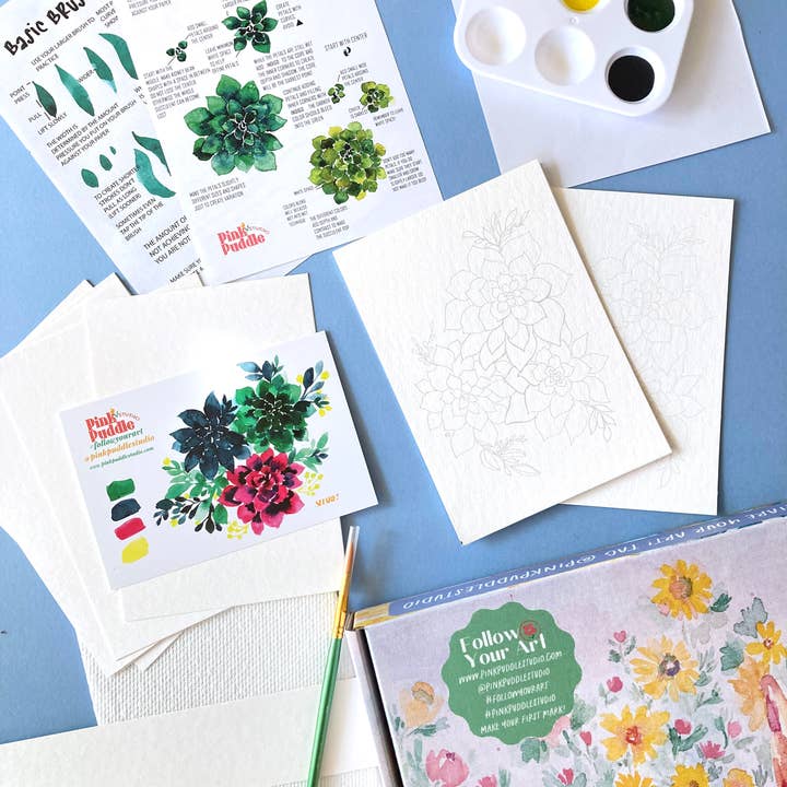 Pink Puddle Studio - Wholesale DIY Craft Kit - Succulent Painting DIY Watercolor Craft Kit3