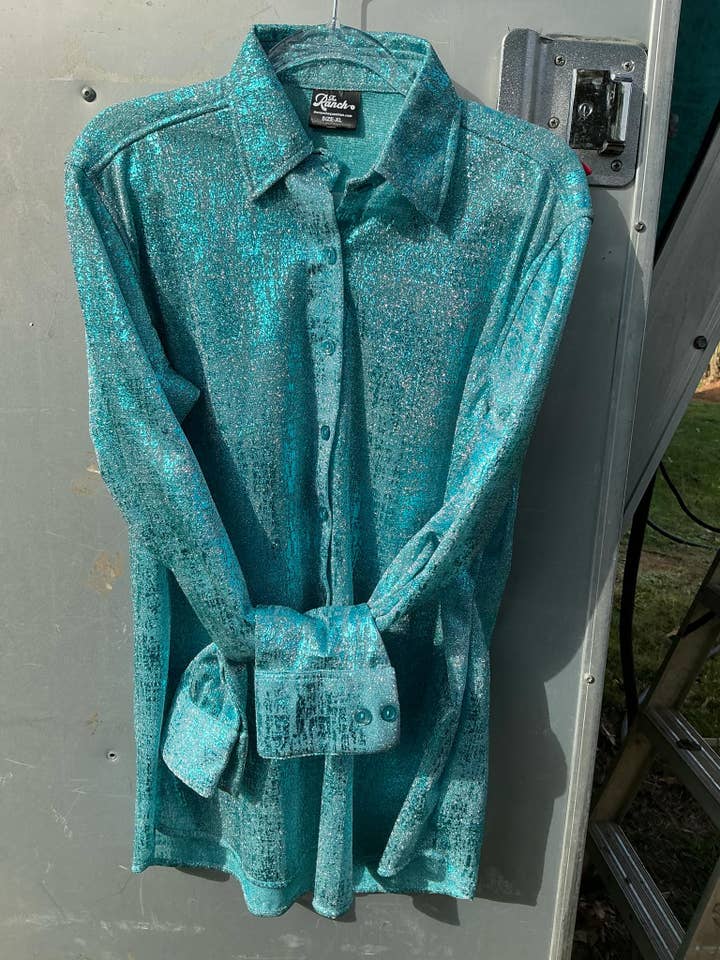 Spider Web Teal Barrel Racing Show Shirt for wholesale by The Ranch Equestrian Apparel & Accessories