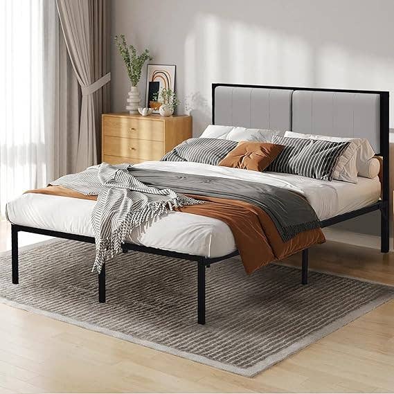 Queen size bed frame, platform bed frame with headboard,, st for wholesale by OUVR