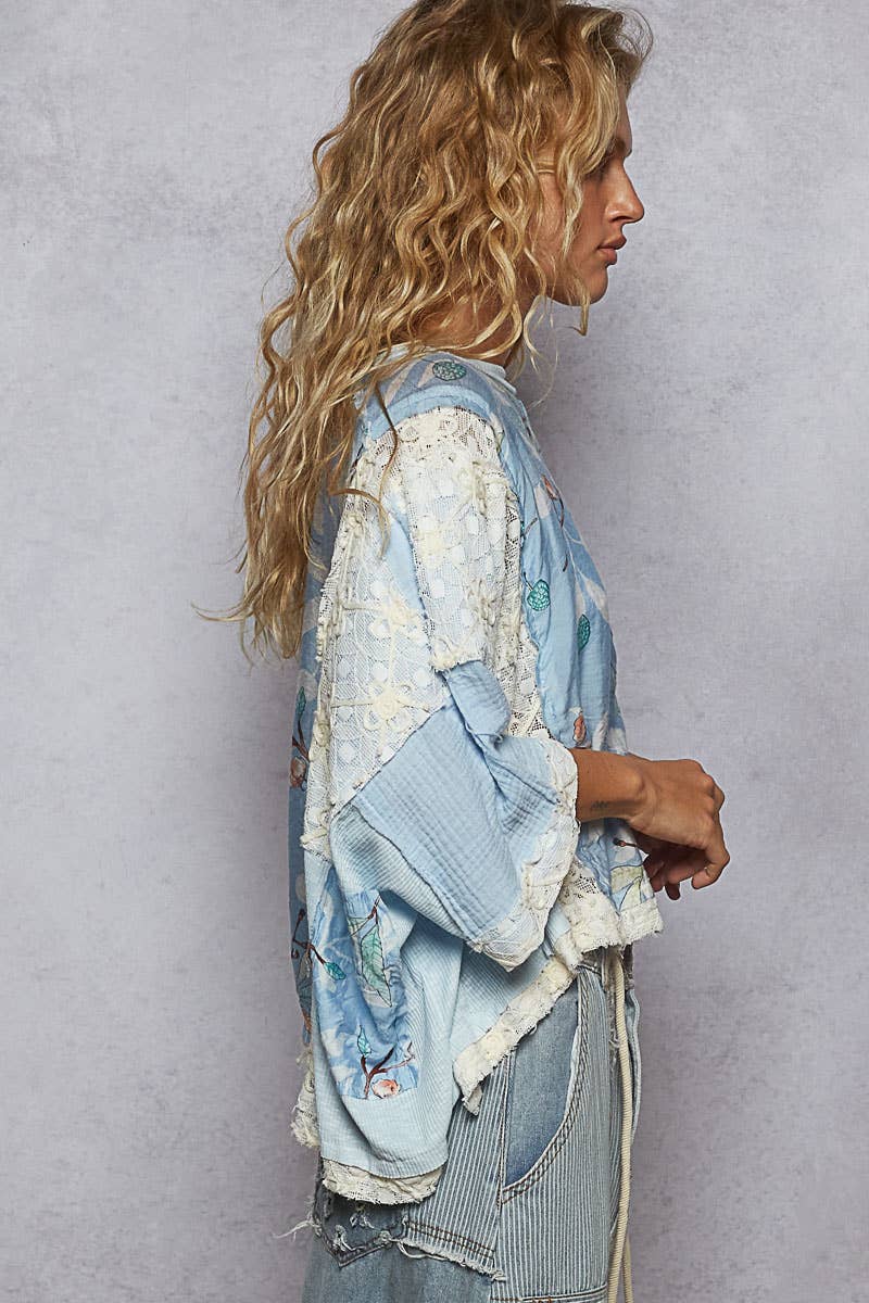 Pol Clothing - Wholesale Blouse - Women's - Round Neck Double Gauze Floral Woven Top34